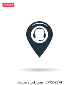 Illustration of a map mark icon with a ear phones