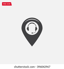 Illustration of a map mark icon with a ear phones