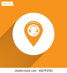 Illustration of a map mark icon with a ear phones