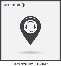 Illustration of a map mark icon with a ear phones