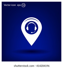 Illustration of a map mark icon with a ear phones