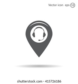 Illustration of a map mark icon with a ear phones