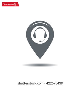 Illustration of a map mark icon with a ear phones