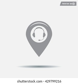 Illustration of a map mark icon with a ear phones