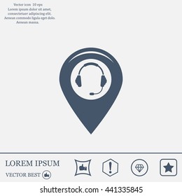 Illustration of a map mark icon with a ear phones