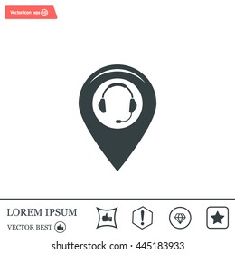 Illustration of a map mark icon with a ear phones