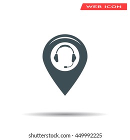 Illustration of a map mark icon with a ear phones