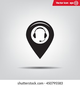 Illustration of a map mark icon with a ear phones