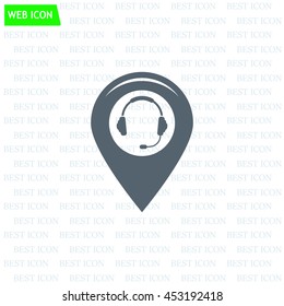 Illustration of a map mark icon with a ear phones