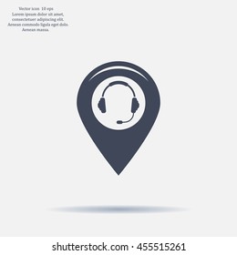 Illustration of a map mark icon with a ear phones