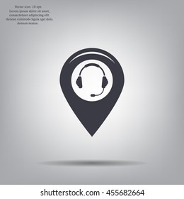 Illustration of a map mark icon with a ear phones