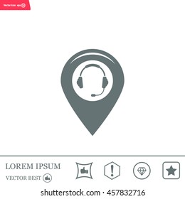 Illustration of a map mark icon with a ear phones