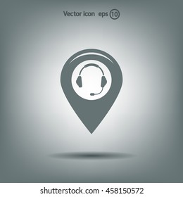 Illustration of a map mark icon with a ear phones
