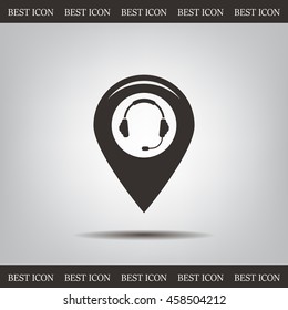 Illustration of a map mark icon with a ear phones
