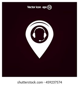 Illustration of a map mark icon with a ear phones
