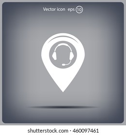 Illustration of a map mark icon with a ear phones