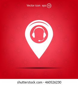 Illustration of a map mark icon with a ear phones