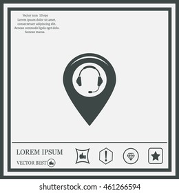 Illustration of a map mark icon with a ear phones