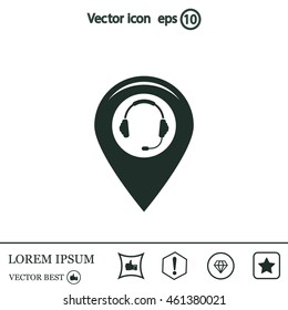 Illustration of a map mark icon with a ear phones