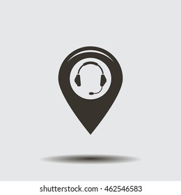 Illustration of a map mark icon with a ear phones