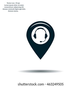 Illustration of a map mark icon with a ear phones