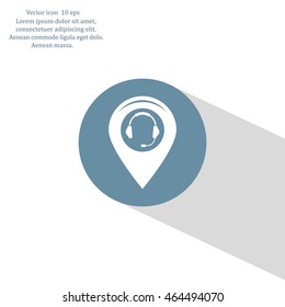 Illustration of a map mark icon with a ear phones