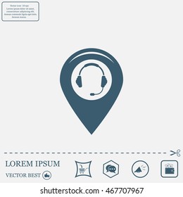 Illustration of a map mark icon with a ear phones