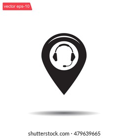 Illustration of a map mark icon with a ear phones