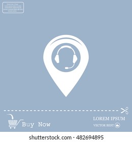 Illustration of a map mark icon with a ear phones