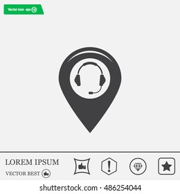 Illustration of a map mark icon with a ear phones