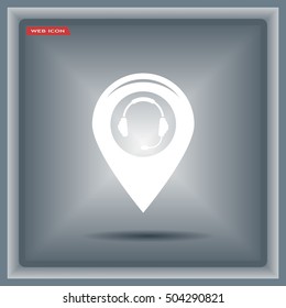 Illustration of a map mark icon with a ear phones