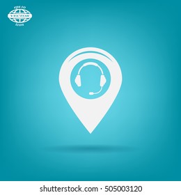 Illustration of a map mark icon with a ear phones