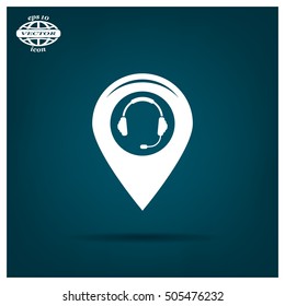 Illustration of a map mark icon with a ear phones