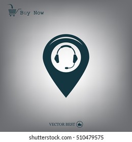 Illustration of a map mark icon with a ear phones