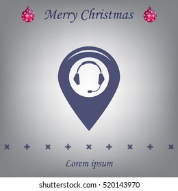 Illustration of a map mark icon with a ear phones