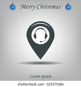 Illustration of a map mark icon with a ear phones