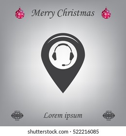 Illustration of a map mark icon with a ear phones