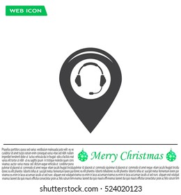 Illustration of a map mark icon with a ear phones