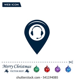 Illustration of a map mark icon with a ear phones