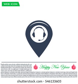 Illustration of a map mark icon with a ear phones
