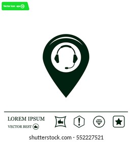 Illustration of a map mark icon with a ear phones