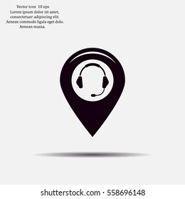Illustration of a map mark icon with a ear phones