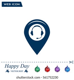 Illustration of a map mark icon with a ear phones