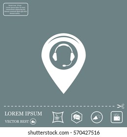 Illustration of a map mark icon with a ear phones