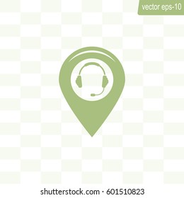 Illustration of a map mark icon with a ear phones