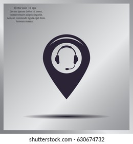 Illustration of a map mark icon with a ear phones