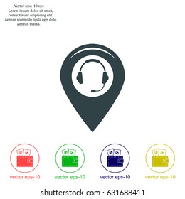 Illustration of a map mark icon with a ear phones