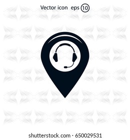 Illustration of a map mark icon with a ear phones
