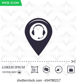 Illustration of a map mark icon with a ear phones