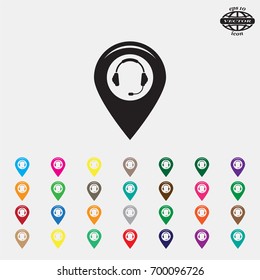 Illustration of a map mark icon with a ear phones